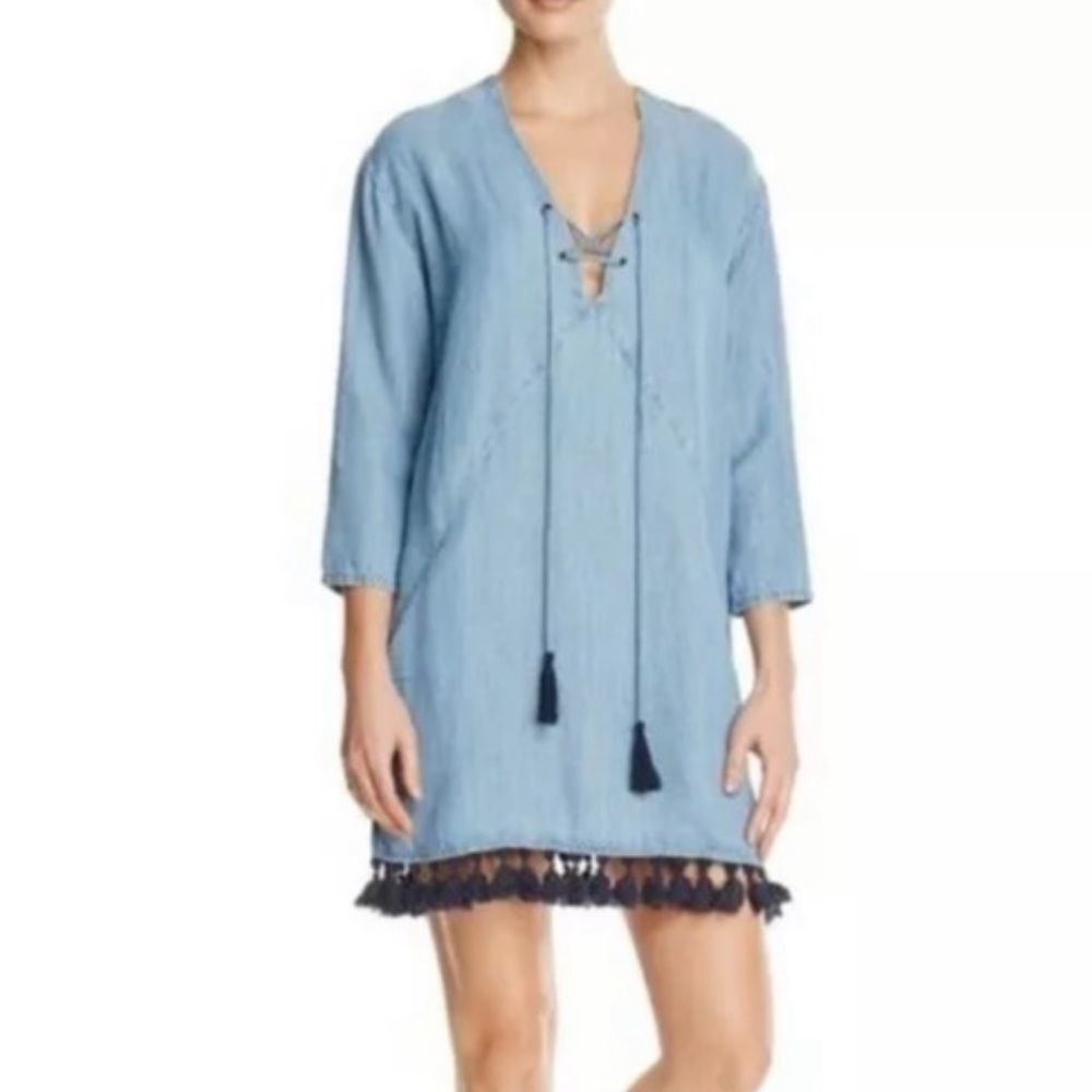 Rails Alicia Denim Chambray Tassel Shift Dress